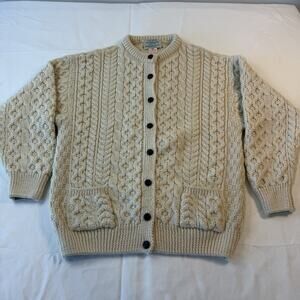 CladyKnit Donegal Irish Sweater M Handmade Wool Cable Knit Cardigan Fisherman